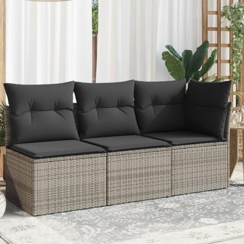IKAYAA Gartensofa 3 Sitzer mit Stauraum, Balkon Sofa Lounge, Outdoor Sitzbank, Rattansofa Gartenmöbel Set Grau Type-6