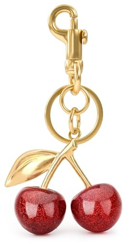 Porte-clés en Forme de Cerise, Pendentif de Sac pour Femme,Accessoire de Sac en Forme de Cerise Mignon，Décoration Cerise Fruit，Cadeau Fete Des Meres Cadeau d'Anniversaire de Noel