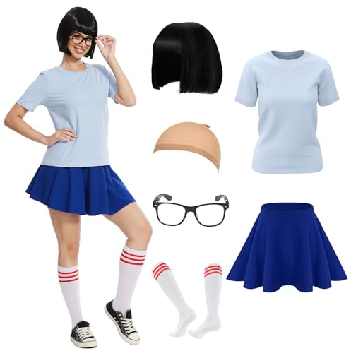 AKFJDLAD 6 st vuxen nörd kostym outfit för kvinnor halloween klassisk film kostym cosplay