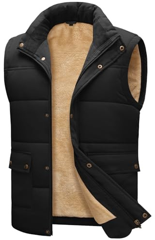 Lonya Veste Sans Manches Homme Gilet Polaire Hiver Chaud Coupe-vent Col Montant Légère Manteaux Sans Manche Gilet de Pêche Avec Plusieurs Poches, Noir, XL