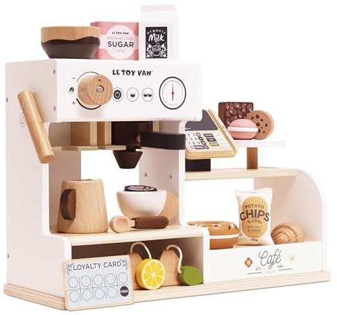 Petit Jour FSC Barista kaffemaskin, barnlekset 3+, 40,7 x 15 x 31,5 cm, med tillbehör till kaffebutik, låda och delikatesser