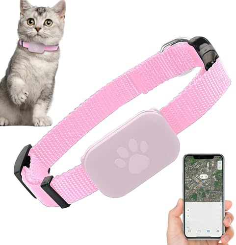 Kattspårare - GPS-katthalsband, justerbart halsband från 28 till 39 cm med säkerhetsspänne, hundplotter, djurskyddstillbehör, utan månadsabonnemang, iOS-kompatibel