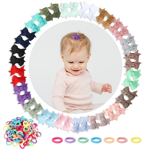 140 Stück Haarspangen Baby, Haargummi Mini, 4cm Haarschleifen Mädchen, Bunt Haarschmuck, Zopfgummi Kleinkind, Haarklammer für Babys, Kleinkinder, Kinder, Neugeborene Feines Haar
