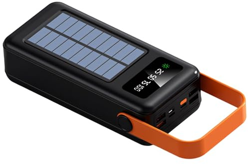 Kronabelle 60000Mah solbatteri bärbar powerbank, inbyggd kabel och LED-ljus, hög kapacitet, flera laddningsportar, bra för äventyr utomhus