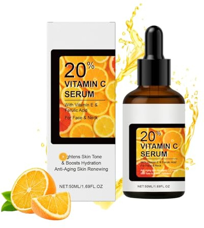 20% Vitamin C Serum Gesicht 50 ml, Vitamin C Serum Hochdosiert mit Vitamin E, Pigmentflecken Entferner Gesicht, Anti-Aging & Antioxidative Gesichtsserum, für Ebenmäßig Strahlenden Teint