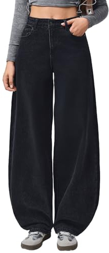 vittorio y Jeans Donna Vita Alta Larghi Baggy Wide Leg Fit Jeans (IT, Testo, S, Regular, Regular, Nero)