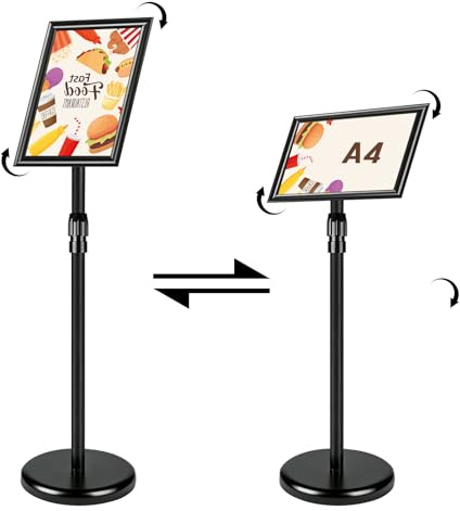 MIGUBIGU A4 Porte Affiche Sur Pied 297 x 210 mm Réglable 70-120 cm, Porte Menu Restaurant Exterieur A4, Présentoir Affichage Sur Pied 360 Degrés, Panneau Affichage Exterieur Etanche Amovible