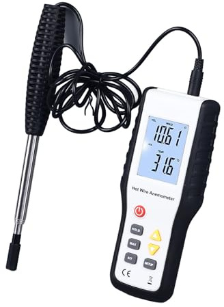 KIMISS Anemometro Termico con Display LCD, Misuratore Portatile di velocità del e Misurazione della Temperatura, Alta sensibilità e Multifunzionale con Sonda Estensibile per Misurazioni Ambientali