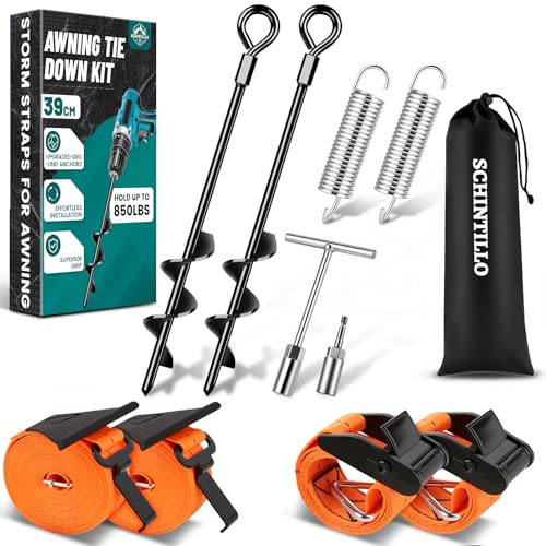 Kit de Sujeción para Toldos, Correas para Tormentas para Toldos de Autocaravanas Accesorios, Juego completo de Protección Contra Tormentas para Toldos de Caravanas con Anclajes al Suelo de 39cm