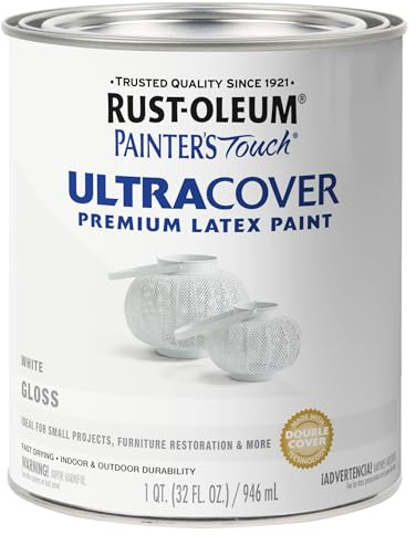 Rust-Oleum 1992502 Painter's Touch Latex Paint, Gloss White 32 Fl Oz, 1 Quarts (Pack of 1)