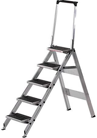 Little Jumbo Trittleiter mit Sicherheitsbügel - Klapptreppe Made in Germany - flaches Klappmaß und breite Stufen (Kunststoffbelag, 5-stufig)