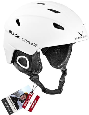 BLACK CREVICE Casco de esquí Kitzbühel I Casco de esquí de diseño Deportivo para Hombre y Mujer I Casco de esquí de policarbonato Transpirable I Talla Ajustable (S, Blanco)