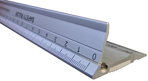 Ruler 30 cm (12 inch) Metal Craft Safety Ruler, Light Weight with a Folding Safety Guard. Centimeters and Inches. Use with Craft Cutting Mat, Craft Cutter, Rotary Cutter,Stanley or Xacto.