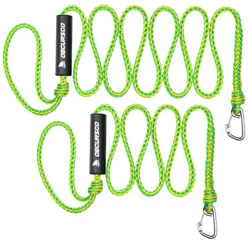 Obcursco Premium PWC Dock Lines, Heavy Duty Braided Line, Marine Rope for Jet Ski,Watercraft, Small Boat, Kayaking, Marine Sets of Two Ropes with 316 Stainless Steel Clip,(Green/Yellow)