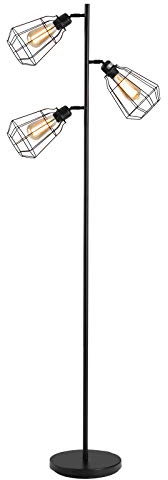 HOMCOM Lampadaire design industriel 3 ampoules max. 40 W abat-jour cage métal noir