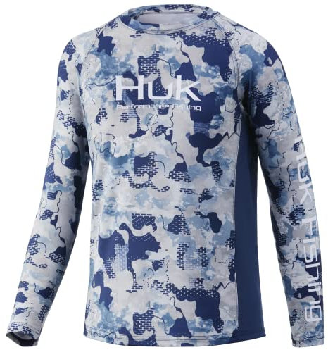 HUK Kinder Standard Pursuit Camo Langarm Performance Shirt Refraaction – Blauflosse, Größe S