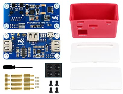IBest PoE Ethernet/USB-Hub-Hut mit Box für Raspberry Pi Zero/Zero W/2 W/Zero WH/2 WH, Power Over Ethernet USB Hub mit Gehäuse, 1 x RJ45-Ethernet-Port, 3 x USB 2.0-Ports, 802.3af-kompatibel