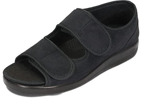 OrtoMed Chaussures Orthopédiques Ouvertes Femmes Hommes Largeur Réglable Semelle Orthopédique Microvelours Noir 36-46 UE