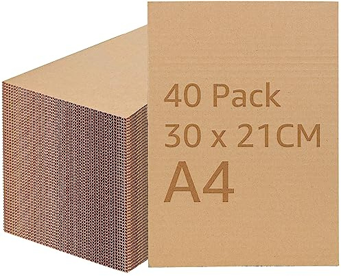 YAYODS 40 Pcs A4 Corrugated Cardboard Sheets, 4mm Thick Kraft Cardboard for Packaging, Mailing, Arts, Crafts, Large Cardboard Protective Boards, Brown (210 x 297 mm)