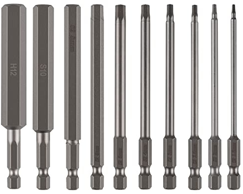 CPROSP 10 st. Magnetisk skruvmejsel bit 1/4 tum, insexbit lång 100 mm, S2 sexkantshjul H1,5-H12, insexnyckel metallfärg