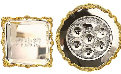 LRG - Set di piatti per pane Kosher Matzah, con vassoio in metallo