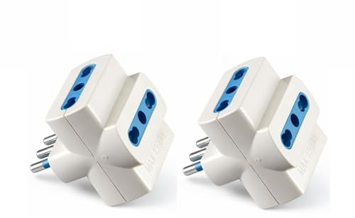 Set 2 Prese Triple Spina Piccola 10A – Riduttore Presa 16A a 10A Bivalente 10/16A – Adattatore Triplo Presa Multipla per Spine Piccole e Grandi – Tripla Elettrica Bianca 1500W