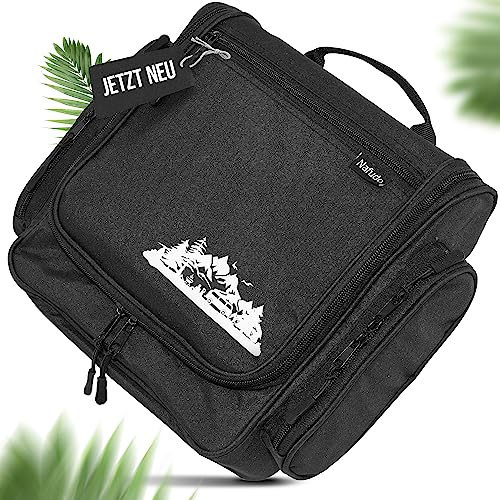 NAFUDO Kulturtasche | Großer Kulturbeutel zum Aufhängen [Premium-FERTIGUNG] Waschtasche & Beautycase mit Spiegel & extra Fächern - Farbe wählbar