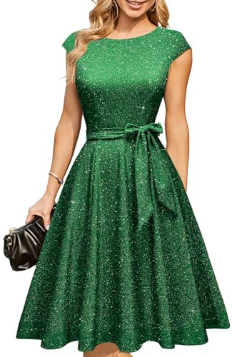 DRESSTELLS Women's Cocktail Formal Party Sequin Wedding Guest Dress 2026, Sparkly Black Tie Modest Prom Mother Bride Evening Gowns Glitter Green M
