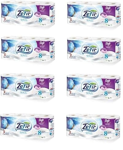 Zefir toalettpapper 157 ark, toalettpapper, toalettpapper 3 lager vit, premiumkvalitet, cellulosa 18 m (64)