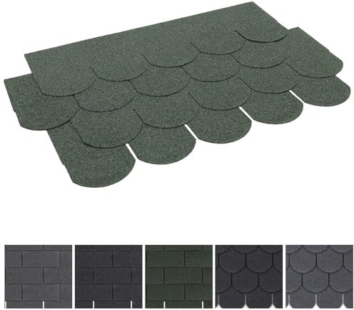 FUKEA Asphalt Roof Shingles-18pcs/2.61sqm Shingles Self-Adhesive Sheds Roofing Felt Shingles Tiles Thermal Insulation Roof Felt for Sheds for Most Rooftop, Fish-Scale, Dark Green