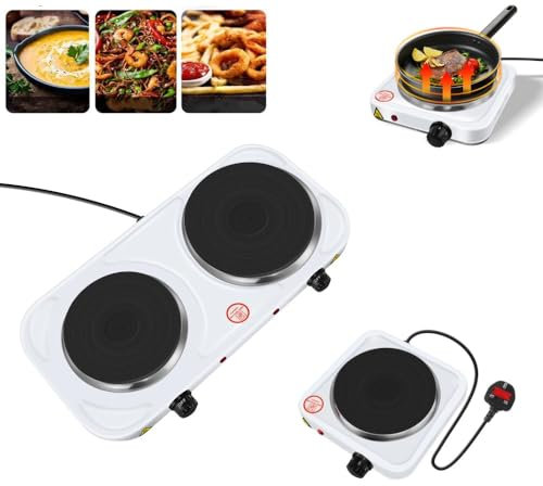 Double Hot Plate 1500W 5 Power Levels Electric Stove Double Boiling Ring Multifunction Electric Heating Stove for Cooking, Warming, Boiling, Stir-Fry,Frying