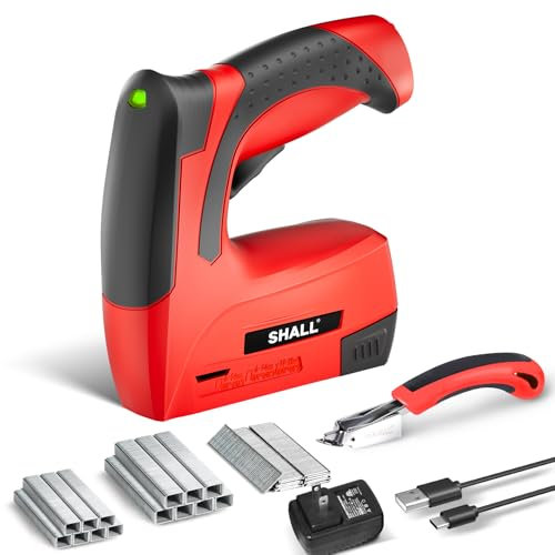 SHALL Electric Staple Gun, 3 in 1 Cordless Upholstery Stapler Nail Gun for Wood, 4V Rechargeable Brad Nailer Kit w/ 2500 Staples Nails, Staple Remover & Fast Charger for Crafts, DIY, Decoration