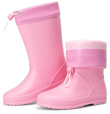 DREAM PAIRS Kids Stivali da Pioggia con Cordoncino Regolabili Stivali da Pioggia in Gomma Leggera Antiscivolo per Ragazzi e Ragazze,Size 36,Rosa,SDRB2401K