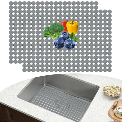 GKSCXEXE 2-Piece Sink Protector - 30x40cm, Fits Ceramic/Stainless Steel Sinks, Cuttable, Quick Dish Drainer, Drying Mat (Grey)