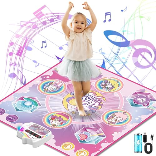 TOPBLASTERBOX Unicorn Dance Mat Toys for Girls, Music Play Dance Pad with Bluetooth, Rechargeable Battery and 6 Game Modes, Musical Dancing Game Mat Birthday for 3 4 5 6 7 8 9 10 Year Old Boys