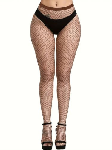 Boolavard Fishnet Stockings, High Waist Tights for Women, Fish Net Tights Ladies Plus Size One Size Fit All (US, Alpha, One Size, Regular, Regular, Coffee)