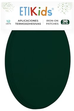 12 Dark Green Iron-On Fabric Repair Patches – Knee & Elbow Patches for Clothes, Trousers, Jackets, Sweaters & Shirts, 16 x 10 cm