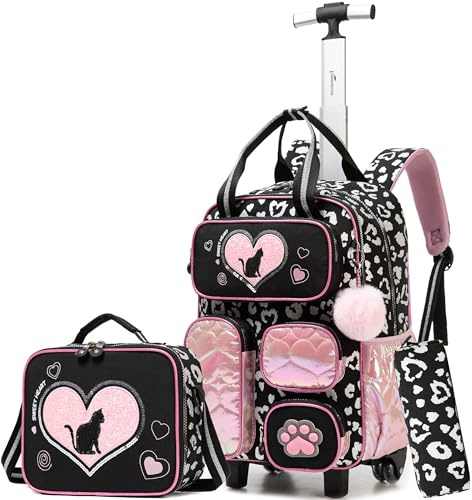 HTgroce 3 st skolryggsvagn A-svart, rosa, 42x30x20 cm