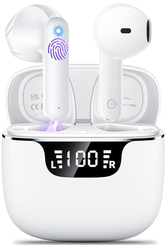 Wireless Earbuds, Bluetooth 5.4 Headphones with 42H Ultralight Ear Buds,Bluetooth Earbuds with 4 ENC Noise Cancelling Mics, HiFi Deep Bass Dual LED Display USB-C, Waterproof Earphones for Android iOS