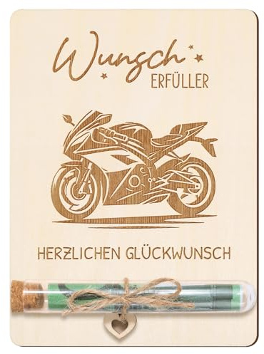 BOFUNX Geschenk für Motorradfahrer Holz Verpackung Geldgeschenk Motorrad mit Reagenzgläser Wunscherfüller Geldgeschenk Geburtstag Geschenk für Männer Frauen Sport Motorrad