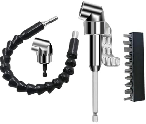 Sirxlevcy 105 Degree Right Angle Drill Adapter,Corner Angled Screwdriver, 1/4In Hex Shank Driver Angle Drill Attachment (4PCS Set)