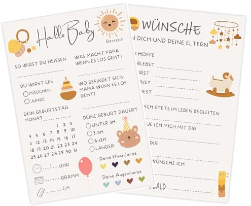 10 Piezas Tarjetas de Juego para Baby Shower, Juegos de Baby Shower para Rellenar, Tarjeta de Fiesta para Gender Reveal, Decoración de Fiesta de Babyshower para Niños y Niñas10