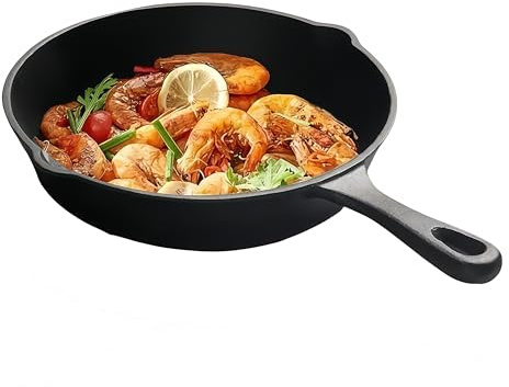 HAOHEJIA Cast Iron Frying Pan 26cm Skillet Pan Oven Safe for Grill Campfire Induction Hob Indoor Outdoor