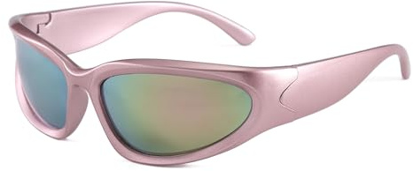 LJCZKA Occhiali da sole avvolgenti y2k per uomini e donne, occhiali da sole ovali vintage occhiali da sole sportivi ombreggiature ciclismo guida all'aperto protezione UV400, Rosa (specchiato)