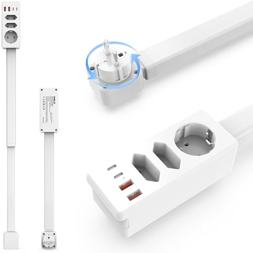 SMBLCE Electrical Outlet Extender uk, Socket Extender with USB, Type-C and 2 UK Outlets, Extends 20-28, Rotates 180° for Hard to Reach Socket Extender, Use Behind Couches, Cabinets, Desks & More