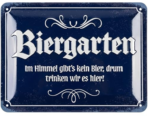LANOLU retro Blechschild Biergarten-Deko-Schild fürs Zuhause und die Bar, lustiges Bier Schild als Geschenk für Männer, geprägt und gestanzt, 15x20 cm