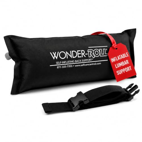 Wonder-Roll Self-Inflating Lumbar Support Pillow for Lower Back Comfort, Adjustable Back Cushion for Office Chair, Car Seat and Airplane Travel, Portable Ergonomic Lumbar Roll