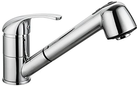 Edouard Rousseau - Mitigeur Évier Bago - Douchette 2 Jets Extractible, Flexible Double Agrafage - 172 (Hauteur) x 195 (Saillie) mm - Chromé