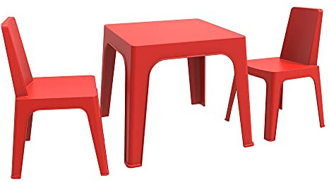 Resol Set Julieta: Table et 2 chaises pour Enfants. Meubles pour Enfants pour extérieur ou intérieur. pour Jardin, Patio, Balcon ou terrasse - 1 Table + 2 chaises Rouge
