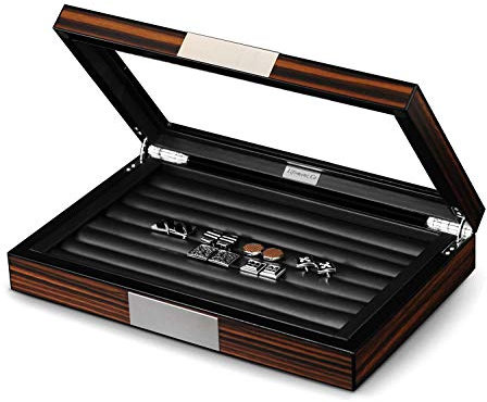 Lifomenz Co Scatola per gemelli in legno con finestra in vetro, espositore per gemelli, organizer per anelli e gemelli, per uomini, contiene 36-46 paia